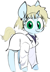 Size: 591x856 | Tagged: safe, anonymous artist, imported from derpibooru, pony, /mlp/, 4chan, akagi ritsuko, blouse, clothes, colored, crossover, cute, drawthread, lab coat, neon genesis evangelion, ponified, simple background