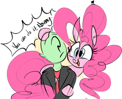 Size: 2008x1620 | Tagged: safe, artist:hattsy, imported from derpibooru, pinkie pie, oc, oc:anon, human, pony, dialogue, encouragement