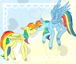 Size: 2048x1740 | Tagged: safe, artist:fireheartsk, imported from derpibooru, rainbow dash, oc, oc:rainbow speed, pegasus, pony, canon x oc, duo, female, lesbian, shipping