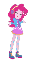 Size: 365x641 | Tagged: safe, artist:allegro15, artist:selenaede, imported from derpibooru, pinkie pie, equestria girls, base used, boots, bundled up for winter, clothes, cute, earmuffs, eyes closed, female, pantyhose, scarf, shoes, simple background, skirt, solo, stockings, transparent background, winter boots, winter outfit