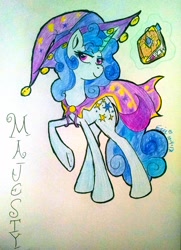 Size: 2432x3356 | Tagged: safe, artist:erenerakhard, artist:erynerikard, derpibooru exclusive, imported from derpibooru, oc, oc only, oc:majesty, unicorn, book, cape, clothes, female, hat, journal, mare, solo, traditional art, wizard hat