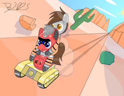 Size: 2816x2179 | Tagged: safe, artist:trackheadtherobopony, imported from derpibooru, oc, oc only, oc:oil hazard, oc:trackhead, original species, pony, robot, robot pony, wheelpone, desert, duo, duo male, male