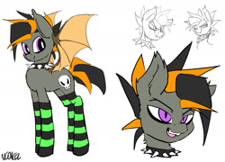 Size: 2000x1442 | Tagged: safe, artist:neoncel, imported from derpibooru, oc, oc only, oc:skree, bat pony, clothes, halloween, holiday, socks, solo, striped socks