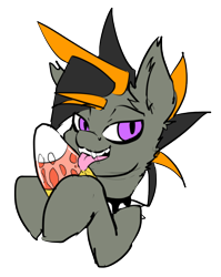 Size: 2310x2898 | Tagged: safe, artist:neoncel, imported from derpibooru, oc, oc only, oc:skree, bat pony, bat pony oc, candy, collar, food, licking, simple background, solo, spiked collar, tongue out, transparent background