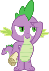 Size: 4187x6038 | Tagged: safe, artist:timeymarey007, imported from derpibooru, spike, dragon, the crystalling, .svg available, absurd resolution, male, salute, scroll, simple background, solo, transparent background, vector