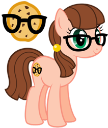 Size: 600x706 | Tagged: safe, artist:lost-our-dreams, imported from derpibooru, oc, oc only, oc:smart cookie, earth pony, pony, cutie mark background, female, glasses, mare, offspring, parent:cheese sandwich, parent:pinkie pie, parents:cheesepie, simple background, solo, transparent background