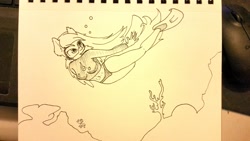Size: 3771x2121 | Tagged: safe, artist:malwinters, imported from derpibooru, oc, oc only, oc:nightwind, anthro, inktober, solo, swimming, traditional art, underwater