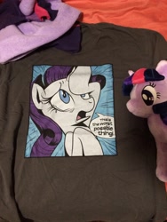 Size: 3264x2448 | Tagged: safe, artist:anjila, imported from derpibooru, rarity, twilight sparkle, unicorn, crying, dialogue, irl, marshmelodrama, merchandise, modern art, photo, plushie, pop art, roy lichtenstein, speech bubble, style emulation, the worst possible thing