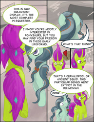 Size: 940x1216 | Tagged: safe, artist:overlord pony, imported from derpibooru, petunia paleo, oc, oc:nuclear blossom, earth pony, pony, unicorn, comic:metamorphic, comic, female, mare, nonbinary