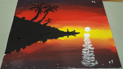 Size: 5312x2988 | Tagged: safe, imported from derpibooru, capper dapperpaws, rarity, abyssinian, anthro, my little pony: the movie, capperity, painting, palm tree, sunset, tree
