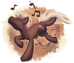 Size: 2606x2242 | Tagged: safe, artist:amura-of-jupiter, artist:tiothebeetle, imported from derpibooru, oc, oc only, oc:spanner, earth pony, pony, dancing, eyes closed, male, music notes, simple background, smiling, solo, stallion, transparent background