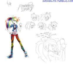 Size: 1079x950 | Tagged: safe, artist:manic-the-lad, imported from derpibooru, rainbow dash, equestria girls, equestria girls series, a dash of everything, ponytail, rainbow blitz, redesign, rule 63, shoes, sketch, sketch dump, sneakers