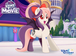 Size: 4000x2962 | Tagged: safe, artist:xwhitedreamsx, imported from derpibooru, oc, oc only, oc:sweet velvet, bat pony, pony, my little pony: the movie, bat pony oc, bow, cute, hair bow, movie accurate, ocbetes, solo, weapons-grade cute