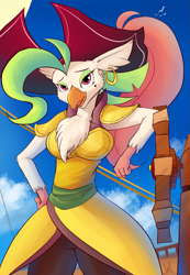 Size: 1813x2615 | Tagged: safe, artist:sadrodent, imported from derpibooru, captain celaeno, anthro, my little pony: the movie, adorasexy, bedroom eyes, breasts, celaenobetes, cute, ear piercing, earring, female, hat, jewelry, lidded eyes, open mouth, piercing, pirate, pirate hat, pirate outfit, seductive, seductive look, sexy, solo, stupid sexy celaeno