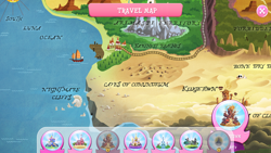 Size: 1280x720 | Tagged: safe, imported from derpibooru, my little pony: the movie, arimaspi territory, caves of counundrum, farthest reaches, gameloft, klugetown, map, map of equestria, nightmare cliffs