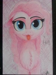 Size: 3096x4128 | Tagged: safe, artist:ironbeastz, imported from derpibooru, pinkie pie, pony, bust, female, fluffy, high res, solo, tongue out, traditional art