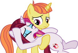 Size: 5190x3578 | Tagged: safe, artist:ironm17, imported from derpibooru, cayenne, citrus blush, pony, unicorn, made in manehattan, drama queen, eyes closed, faint, female, holding, mare, open mouth, simple background, transparent background, vector