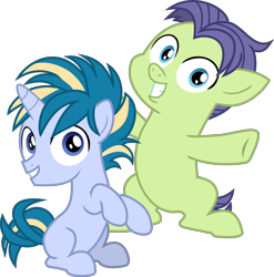 Size: 6934x7021 | Tagged: safe, artist:frownfactory, imported from derpibooru, cucumber seed, skeedaddle, earth pony, pony, unicorn, marks and recreation, absurd resolution, colt, male, simple background, transparent background, vector