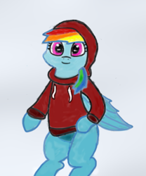 Size: 701x841 | Tagged: safe, artist:sunnzio, imported from derpibooru, rainbow dash, clothes, female, hoodie, simple background, solo, white background