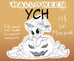 Size: 1024x847 | Tagged: safe, artist:cyanyeh, imported from derpibooru, clothes, commission, halloween, hat, holiday, pumpkin, solo, your character here