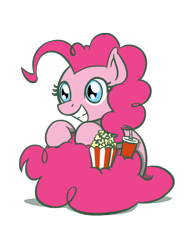 Size: 1350x1800 | Tagged: safe, artist:flutterluv, imported from derpibooru, pinkie pie, earth pony, pony, cup, cute, diapinkes, female, food, grin, mare, pinkie pie day, popcorn, simple background, sitting, smiling, soda, solo, straw, transparent background