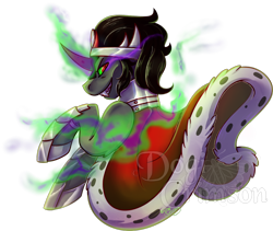 Size: 1064x899 | Tagged: safe, artist:dogi-crimson, imported from derpibooru, king sombra, pony, dark magic, grin, magic, male, smiling, solo, watermark