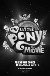 Size: 720x1094 | Tagged: safe, edit, imported from derpibooru, applejack, fluttershy, pinkie pie, rainbow dash, rarity, spike, twilight sparkle, alicorn, dragon, pony, my little pony: the movie, black and white, classic art, grayscale, mane seven, mane six, monochrome, movie poster, old school, throwback thursday, twilight sparkle (alicorn)