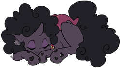 Size: 1165x653 | Tagged: safe, artist:egophiliac, imported from derpibooru, oc, oc only, oc:dazzling flash, changeling, changeling oc, collar, curly mane, purple changeling, simple background, sleeping, transparent background