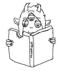 Size: 515x591 | Tagged: safe, artist:vhatug, imported from derpibooru, oc, oc only, oc:clio, satyr, book, goats doing goat things, inbred, offspring, parent:oc:ariana, product of incest, reading