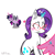 Size: 1000x1000 | Tagged: safe, artist:puffpink, imported from derpibooru, rarity, twilight sparkle, alicorn, pony, blush sticker, blushing, cheek kiss, cute, female, glasses, kiss on the cheek, kissing, lesbian, magic, raribetes, rarilight, sewing, shipping, simple background, telekinesis, twiabetes, twilight sparkle (alicorn)