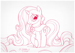 Size: 1073x759 | Tagged: safe, artist:sherwoodwhisper, imported from derpibooru, oc, oc only, oc:eri, mouse, pony, unicorn, female, filly, impossibly long hair, impossibly long tail, inktober, inktober 2017, long mane, long tail, monochrome, smiling, solo, traditional art
