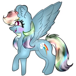 Size: 900x900 | Tagged: safe, artist:luumiee, imported from derpibooru, rainbow dash, pegasus, pony, backwards cutie mark, ear fluff, female, mare, simple background, solo, starry eyes, watermark, white background, wingding eyes