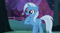 Size: 1920x1080 | Tagged: safe, imported from derpibooru, screencap, trixie, pony, unicorn, uncommon bond, cute, diatrixes, female, mare, open mouth, raised hoof, smiling, solo