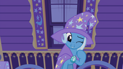 Size: 1920x1080 | Tagged: safe, imported from derpibooru, screencap, trixie, uncommon bond, female, one eye closed, solo, wink