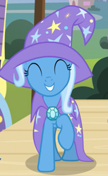 Size: 437x712 | Tagged: safe, imported from derpibooru, screencap, trixie, pony, unicorn, uncommon bond, cape, clothes, cropped, cute, diatrixes, female, hat, mare, raised hoof, solo, trixie's cape, trixie's hat