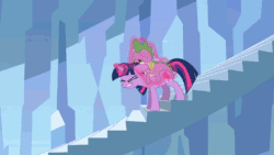 Size: 1080x608 | Tagged: safe, imported from derpibooru, screencap, spike, twilight sparkle, dragon, pony, unicorn, the crystal empire, animated, butt touch, dragons riding ponies, female, gif, gravity, gravity spell, grunting, hand on butt, levitation, magic, male, mare, ride, riding, shine, slide, sparks, staircase, stairs, straining, surprised, telekinesis, tongue out, upside down