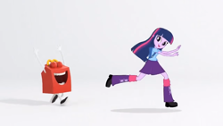 Size: 1366x768 | Tagged: safe, imported from derpibooru, screencap, twilight sparkle, equestria girls, adoracreepy, advertisement, chase, creepy, crying inside, cute, happy, happy (mcdonalds), jesus christ how horrifying, mcdonald's, missing cutie mark, nightmare fuel, running, smiling, twiabetes