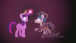 Size: 1280x720 | Tagged: safe, imported from derpibooru, screencap, pony of shadows, stygian, twilight sparkle, alicorn, pony, unicorn, shadow play, cloak, clothes, element of magic, female, male, mare, stallion, twilight sparkle (alicorn)