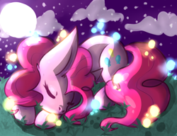 Size: 3000x2300 | Tagged: safe, artist:malikasoul08, imported from derpibooru, pinkie pie, earth pony, pony, eyes closed, female, high res, light, moon, night, prone, sleeping, solo