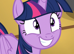 Size: 1493x1080 | Tagged: safe, imported from derpibooru, screencap, twilight sparkle, alicorn, pony, once upon a zeppelin, female, mare, smiling, solo, twilight sparkle (alicorn)