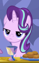 Size: 468x747 | Tagged: safe, imported from derpibooru, screencap, starlight glimmer, pony, unicorn, triple threat, animated, female, gif, raised eyebrow, solo