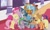 Size: 1587x941 | Tagged: safe, edit, edited screencap, imported from derpibooru, screencap, applejack, flash magnus, fluttershy, meadowbrook, mistmane, pinkie pie, rainbow dash, rarity, rockhoof, somnambula, spike, star swirl the bearded, stygian, dragon, earth pony, pegasus, pony, unicorn, shadow play, boop, boop edit, butt, female, finger, group hug, hand, heartwarming, hug, male, mare, plot, stallion