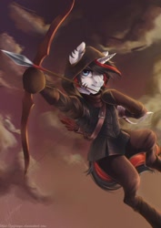 Size: 1530x2160 | Tagged: safe, artist:zefirayn, imported from derpibooru, oc, oc only, oc:diamond brit, unicorn, zebra, zebracorn, archer, arrow, bow (weapon), bow and arrow, clothes, digital art, solo, vexel, weapon, ych result, zebra oc