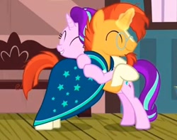 Size: 1094x862 | Tagged: safe, imported from derpibooru, screencap, starlight glimmer, sunburst, pony, uncommon bond, hug, magic