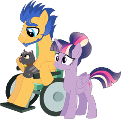 Size: 580x571 | Tagged: safe, artist:iesbeans, imported from derpibooru, flash sentry, twilight sparkle, alicorn, cat, pegasus, disabled, facial scar, female, flashlight, headcanon, male, scar, shipping, simple background, sitting, smiling, straight, transparent background, twilight sparkle (alicorn), wheelchair