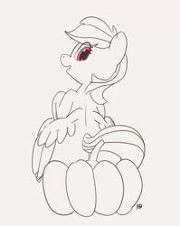 Size: 1280x1611 | Tagged: safe, artist:pabbley, imported from derpibooru, rainbow dash, pegasus, pony, 30 minute art challenge, female, looking back, partial color, pumpkin, sitting, solo