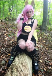 Size: 1208x1749 | Tagged: safe, artist:mintyblitzz, imported from derpibooru, fluttershy, bat pony, human, boots, clothes, cosplay, costume, demonia swing 815, female, flutterbat, goth, irl, irl human, photo, race swap, shoes, solo