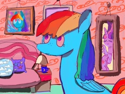 Size: 1280x966 | Tagged: safe, artist:laurasrxfgcc, artist:twico, imported from derpibooru, rainbow dash, twilight sparkle, alicorn, pony, couch, cute, freckles, lamp, picture frame, pillow, twilight sparkle (alicorn)