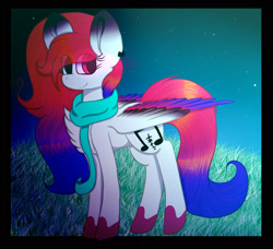 Size: 1609x1467 | Tagged: safe, artist:creadorachan, imported from derpibooru, oc, oc only, oc:candy, pegasus, pony, clothes, colored wings, female, mare, multicolored wings, night, scarf, solo