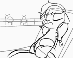 Size: 720x576 | Tagged: safe, artist:zouyugi, imported from derpibooru, applejack, cow, earth pony, pony, animated, animation test, chair, female, gif, lazy, practice, sketch, sleeping
